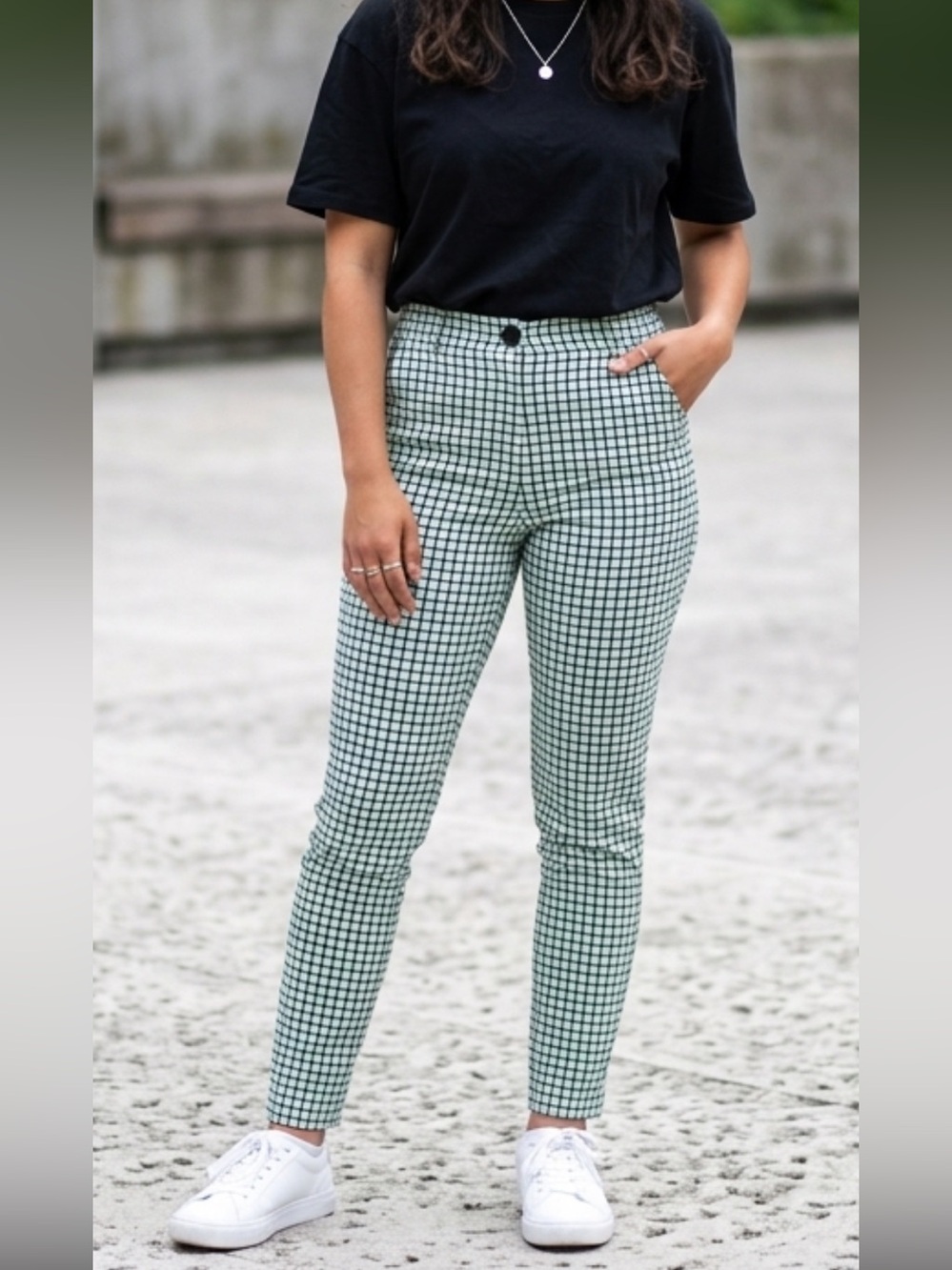 Zara Black-and-White Check Skinny Ankle Pants